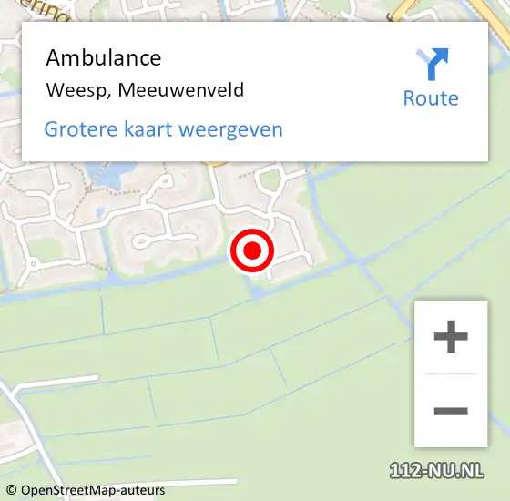 Locatie op kaart van de 112 melding: Ambulance Weesp, Meeuwenveld op 2 juli 2014 13:42