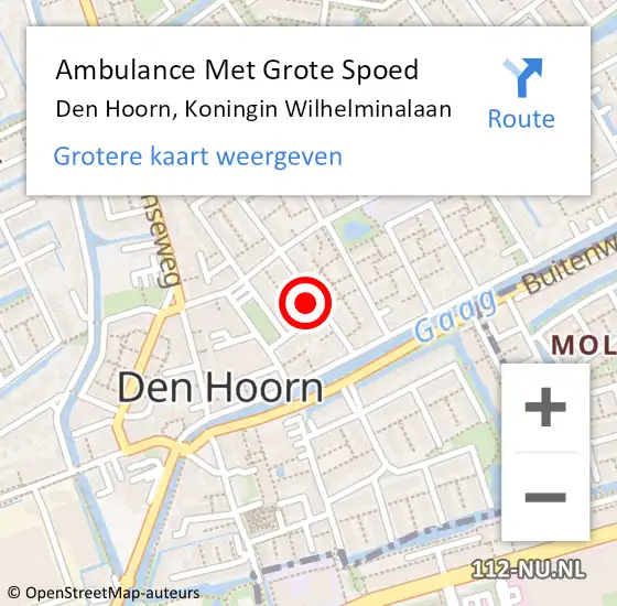 Locatie op kaart van de 112 melding: Ambulance Met Grote Spoed Naar Den Hoorn, Koningin Wilhelminalaan op 16 december 2021 12:58