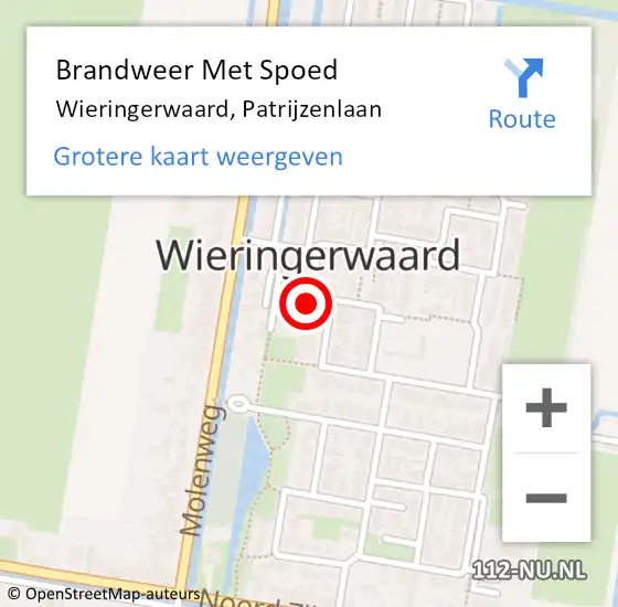 Locatie op kaart van de 112 melding: Brandweer Met Spoed Naar Wieringerwaard, Patrijzenlaan op 16 december 2021 13:06