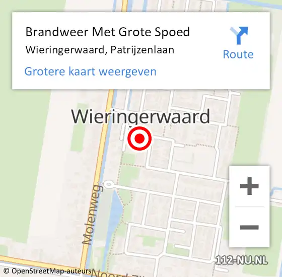 Locatie op kaart van de 112 melding: Brandweer Met Grote Spoed Naar Wieringerwaard, Patrijzenlaan op 16 december 2021 13:11