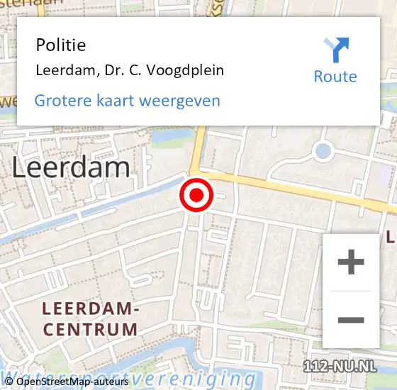 Locatie op kaart van de 112 melding: Politie Leerdam, Dr. C. Voogdplein op 16 december 2021 13:33