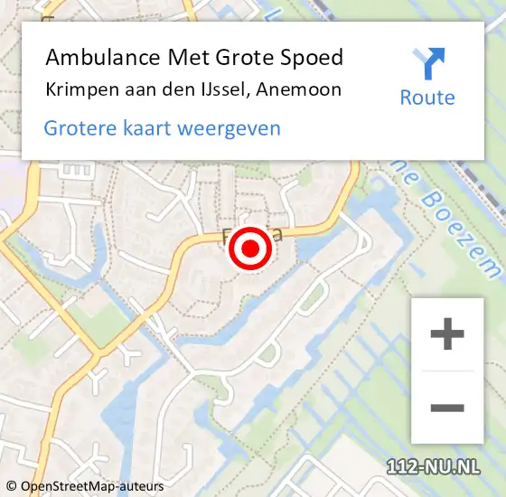 Locatie op kaart van de 112 melding: Ambulance Met Grote Spoed Naar Krimpen aan den IJssel, Anemoon op 16 december 2021 13:52