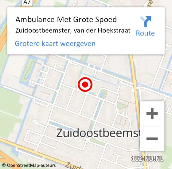 Locatie op kaart van de 112 melding: Ambulance Met Grote Spoed Naar Zuidoostbeemster, van der Hoekstraat op 16 december 2021 14:02