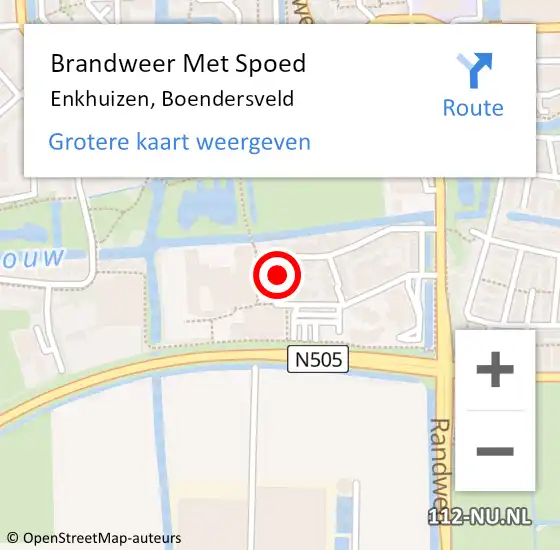 Locatie op kaart van de 112 melding: Brandweer Met Spoed Naar Enkhuizen, Boendersveld op 16 december 2021 14:04