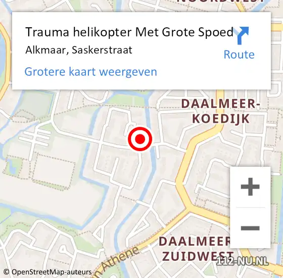 Locatie op kaart van de 112 melding: Trauma helikopter Met Grote Spoed Naar Alkmaar, Saskerstraat op 16 december 2021 14:12