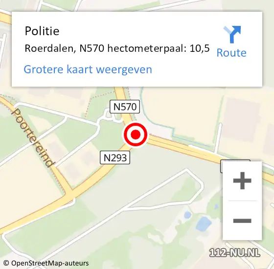 Locatie op kaart van de 112 melding: Politie Roerdalen, N570 hectometerpaal: 10,5 op 16 december 2021 14:45