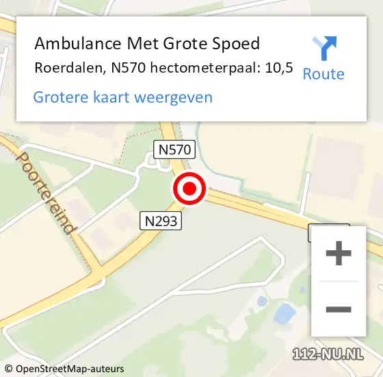 Locatie op kaart van de 112 melding: Ambulance Met Grote Spoed Naar Roerdalen, N570 hectometerpaal: 10,5 op 16 december 2021 14:47