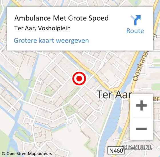 Locatie op kaart van de 112 melding: Ambulance Met Grote Spoed Naar Ter Aar, Vosholplein op 16 december 2021 15:04