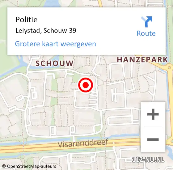 Locatie op kaart van de 112 melding: Politie Lelystad, Schouw 39 op 16 december 2021 15:07