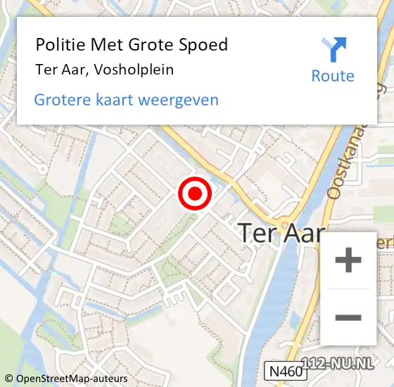 Locatie op kaart van de 112 melding: Politie Met Grote Spoed Naar Ter Aar, Vosholplein op 16 december 2021 15:17