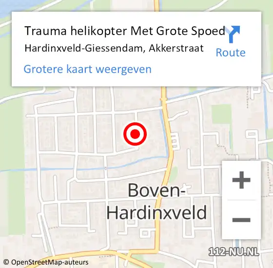Locatie op kaart van de 112 melding: Trauma helikopter Met Grote Spoed Naar Hardinxveld-Giessendam, Akkerstraat op 16 december 2021 15:27