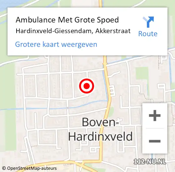 Locatie op kaart van de 112 melding: Ambulance Met Grote Spoed Naar Hardinxveld-Giessendam, Akkerstraat op 16 december 2021 15:29