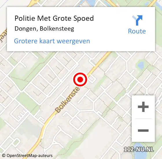 Locatie op kaart van de 112 melding: Politie Met Grote Spoed Naar Dongen, Bolkensteeg op 16 december 2021 15:34