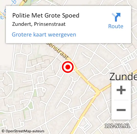 Locatie op kaart van de 112 melding: Politie Met Grote Spoed Naar Zundert, Prinsenstraat op 16 december 2021 15:34