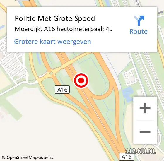 Locatie op kaart van de 112 melding: Politie Met Grote Spoed Naar Moerdijk, A16 hectometerpaal: 49 op 16 december 2021 15:40