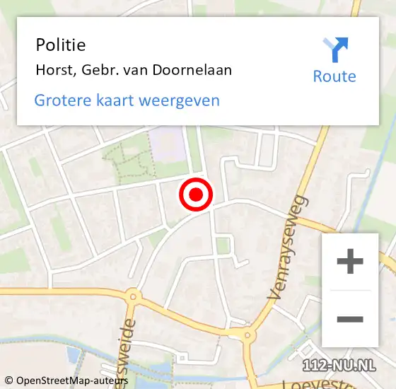 Locatie op kaart van de 112 melding: Politie Horst, Gebr. van Doornelaan op 16 december 2021 16:05