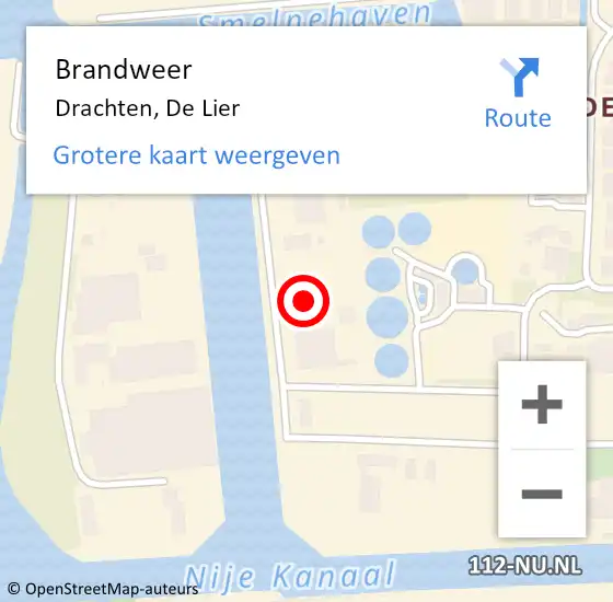 Locatie op kaart van de 112 melding: Brandweer Drachten, De Lier op 16 december 2021 16:18