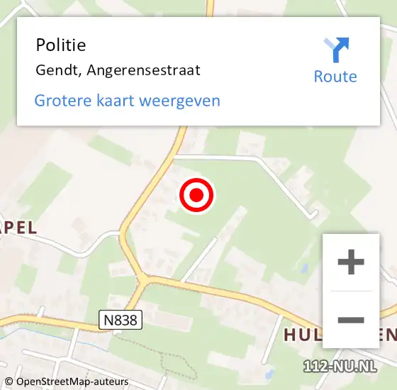 Locatie op kaart van de 112 melding: Politie Gendt, Angerensestraat op 16 december 2021 16:29