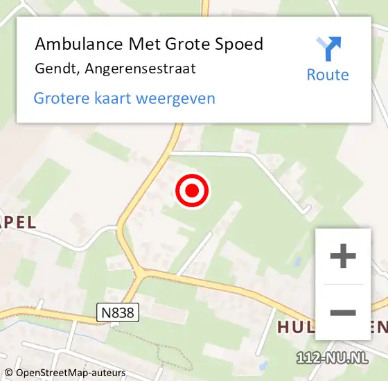 Locatie op kaart van de 112 melding: Ambulance Met Grote Spoed Naar Gendt, Angerensestraat op 16 december 2021 16:30