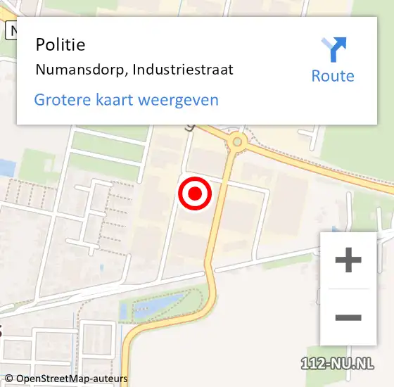 Locatie op kaart van de 112 melding: Politie Numansdorp, Industriestraat op 16 december 2021 16:31