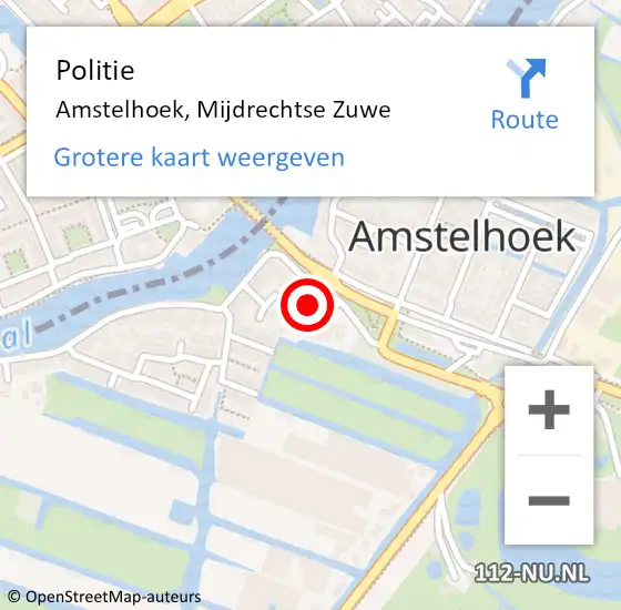 Locatie op kaart van de 112 melding: Politie Amstelhoek, Mijdrechtse Zuwe op 16 december 2021 16:38