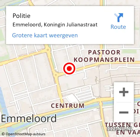 Locatie op kaart van de 112 melding: Politie Emmeloord, Koningin Julianastraat op 16 december 2021 16:44