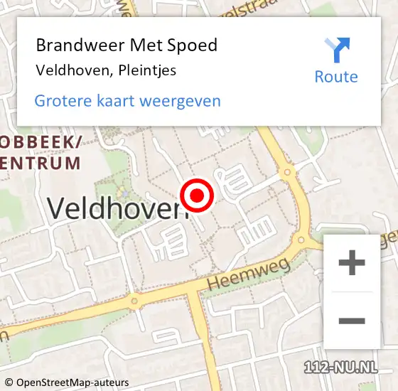 Locatie op kaart van de 112 melding: Brandweer Met Spoed Naar Veldhoven, Pleintjes op 16 december 2021 17:11