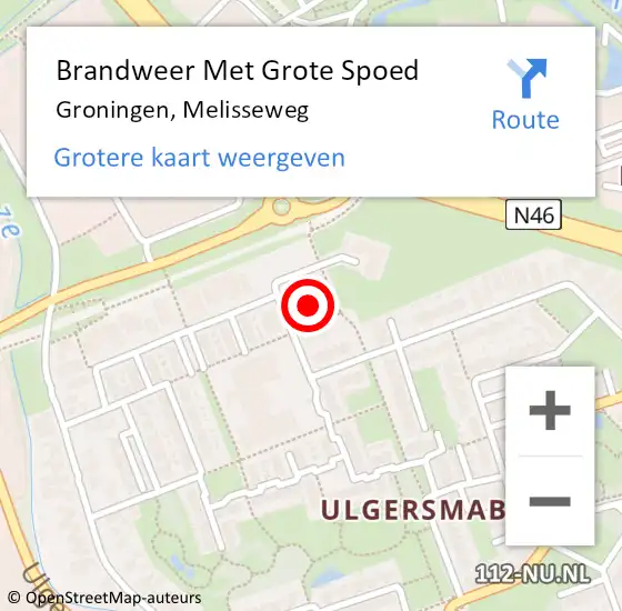 Locatie op kaart van de 112 melding: Brandweer Met Grote Spoed Naar Groningen, Melisseweg op 16 december 2021 17:18