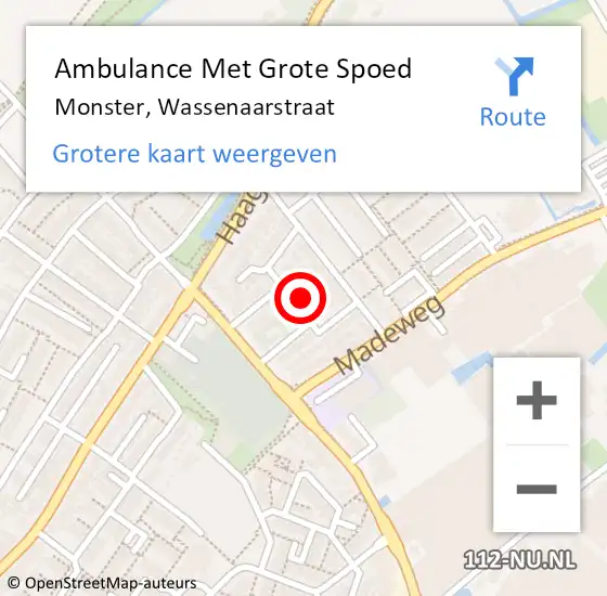 Locatie op kaart van de 112 melding: Ambulance Met Grote Spoed Naar Monster, Wassenaarstraat op 16 december 2021 17:20