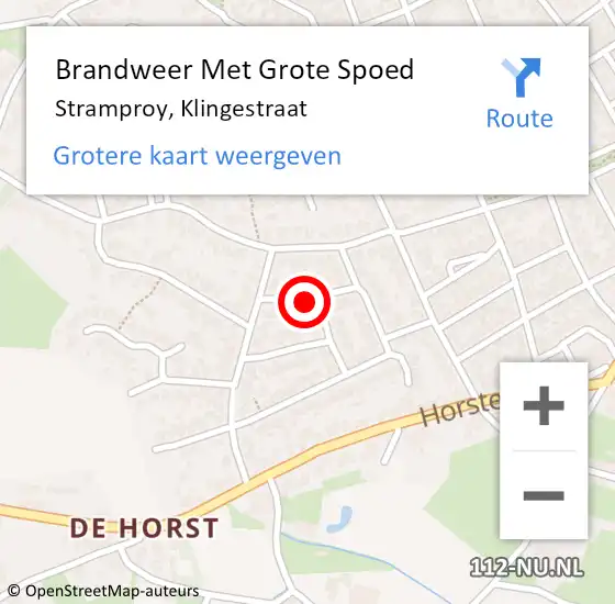 Locatie op kaart van de 112 melding: Brandweer Met Grote Spoed Naar Stramproy, Klingestraat op 16 december 2021 17:26