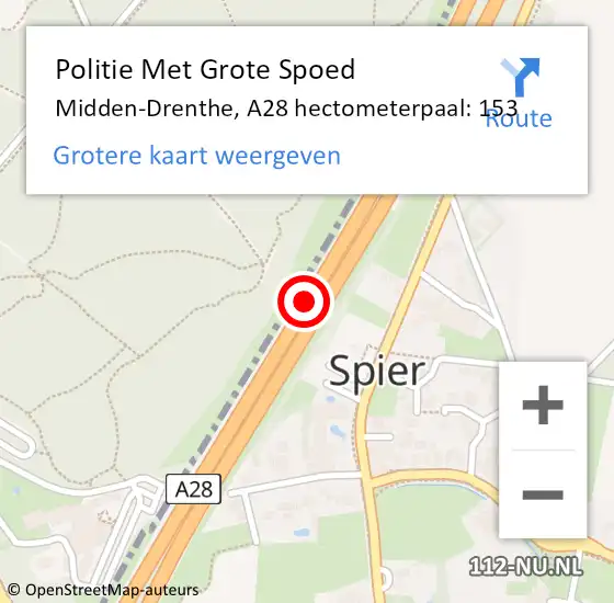 Locatie op kaart van de 112 melding: Politie Met Grote Spoed Naar Midden-Drenthe, A28 hectometerpaal: 153 op 16 december 2021 17:40