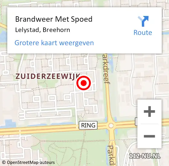 Locatie op kaart van de 112 melding: Brandweer Met Spoed Naar Lelystad, Breehorn op 16 december 2021 17:46