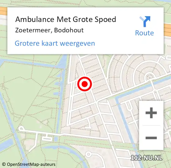 Locatie op kaart van de 112 melding: Ambulance Met Grote Spoed Naar Zoetermeer, Bodohout op 16 december 2021 18:27