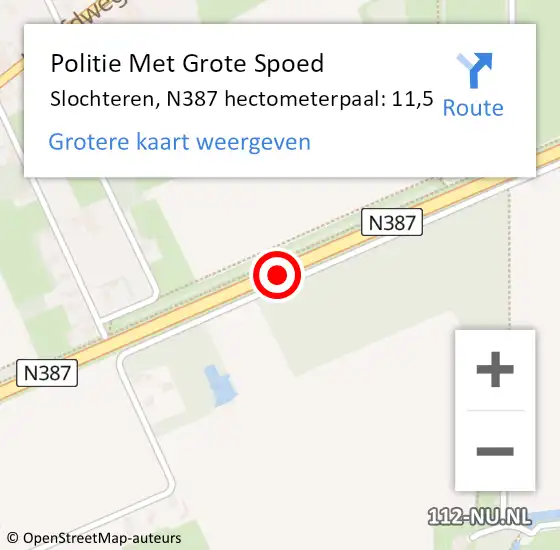 Locatie op kaart van de 112 melding: Politie Met Grote Spoed Naar Slochteren, N387 hectometerpaal: 11,5 op 16 december 2021 18:33