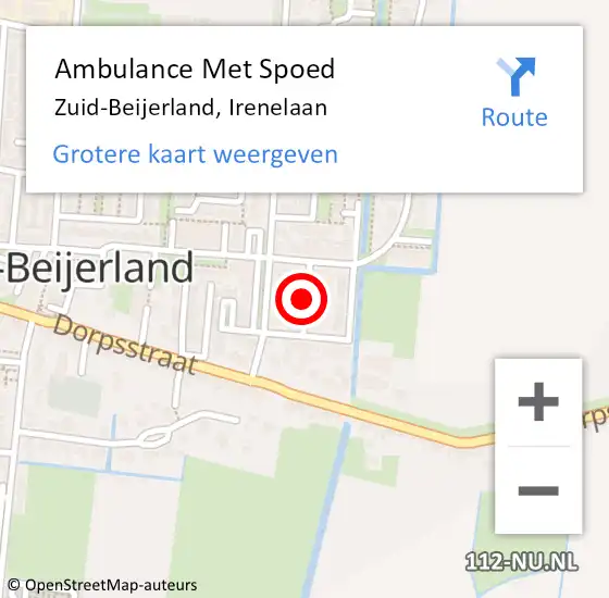 Locatie op kaart van de 112 melding: Ambulance Met Spoed Naar Zuid-Beijerland, Irenelaan op 16 december 2021 18:44