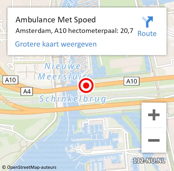 Locatie op kaart van de 112 melding: Ambulance Met Spoed Naar Amsterdam, A10 hectometerpaal: 20,7 op 16 december 2021 19:02