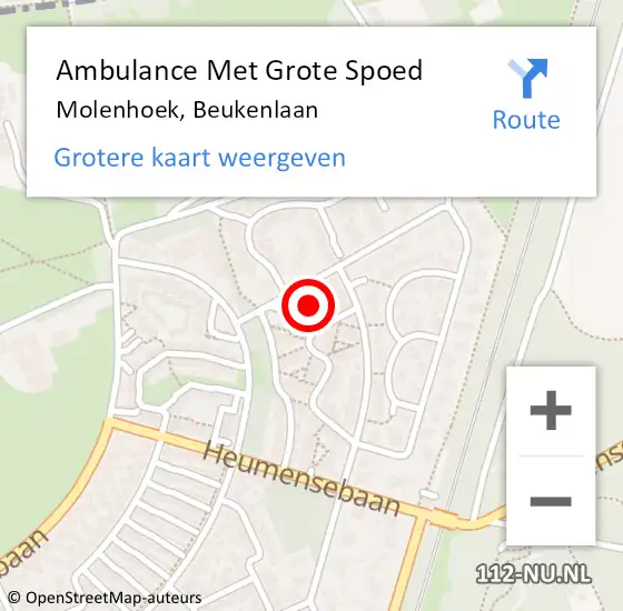 Locatie op kaart van de 112 melding: Ambulance Met Grote Spoed Naar Molenhoek, Beukenlaan op 16 december 2021 19:37