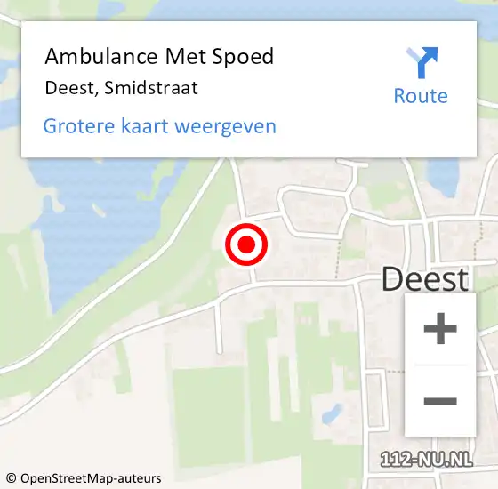 Locatie op kaart van de 112 melding: Ambulance Met Spoed Naar Deest, Smidstraat op 16 december 2021 19:43