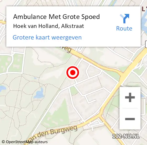 Locatie op kaart van de 112 melding: Ambulance Met Grote Spoed Naar Hoek van Holland, Alkstraat op 2 juli 2014 14:26