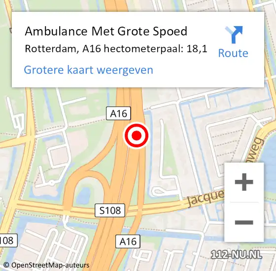 Locatie op kaart van de 112 melding: Ambulance Met Grote Spoed Naar Rotterdam, A16 hectometerpaal: 18,1 op 16 december 2021 20:19