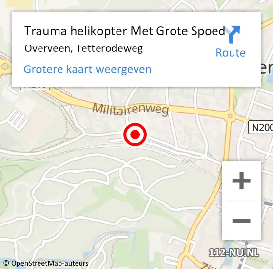 Locatie op kaart van de 112 melding: Trauma helikopter Met Grote Spoed Naar Overveen, Tetterodeweg op 16 december 2021 20:45