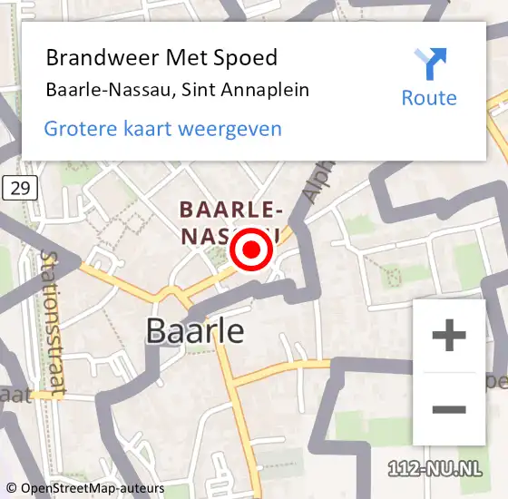 Locatie op kaart van de 112 melding: Brandweer Met Spoed Naar Baarle-Nassau, Sint Annaplein op 16 december 2021 20:46