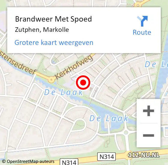 Locatie op kaart van de 112 melding: Brandweer Met Spoed Naar Zutphen, Markolle op 16 december 2021 20:58