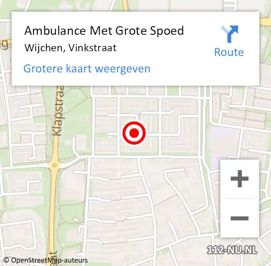 Locatie op kaart van de 112 melding: Ambulance Met Grote Spoed Naar Wijchen, Vinkstraat op 16 december 2021 21:45