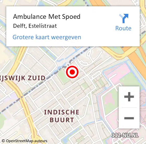 Locatie op kaart van de 112 melding: Ambulance Met Spoed Naar Delft, Estelístraat op 16 december 2021 22:09