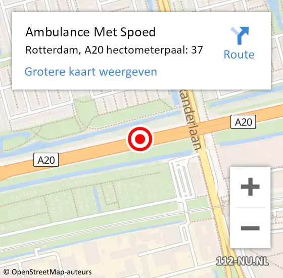 Locatie op kaart van de 112 melding: Ambulance Met Spoed Naar Rotterdam, A20 hectometerpaal: 37 op 16 december 2021 22:32