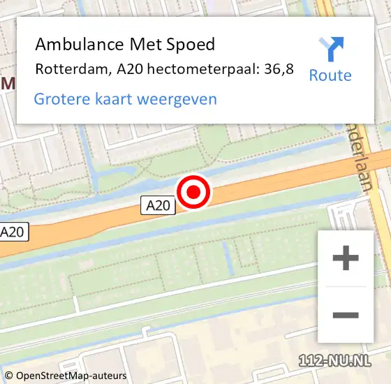 Locatie op kaart van de 112 melding: Ambulance Met Spoed Naar Rotterdam, A20 hectometerpaal: 36,8 op 16 december 2021 22:35