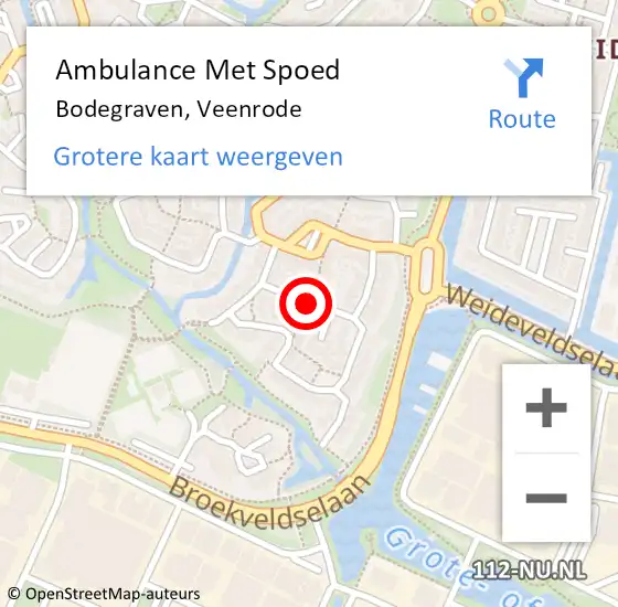 Locatie op kaart van de 112 melding: Ambulance Met Spoed Naar Bodegraven, Veenrode op 16 december 2021 22:36