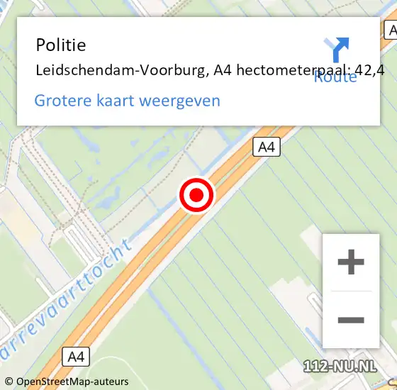 Locatie op kaart van de 112 melding: Politie Leidschendam-Voorburg, A4 hectometerpaal: 42,4 op 16 december 2021 22:48