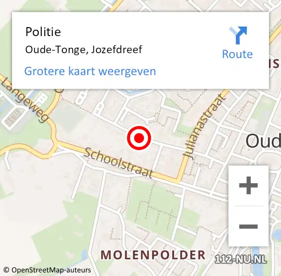 Locatie op kaart van de 112 melding: Politie Oude-Tonge, Jozefdreef op 16 december 2021 23:06